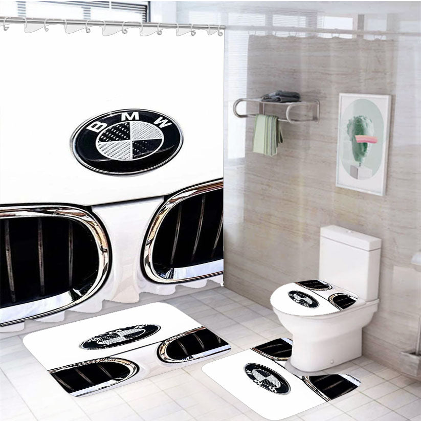 Bmw Car White Logo 4Pcs Bathroom Set Shower Curtain