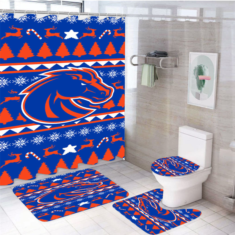 Boise State University Athletics Christmas Sweater 4Pcs Bathroom Set Shower Curtain