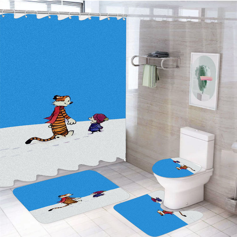 Calvin And Hobbes Christmas Snow 4Pcs Bathroom Set Shower Curtain