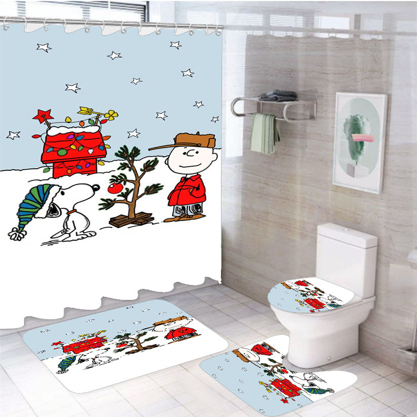 Charlie Brown Christmast 4Pcs Bathroom Set Shower Curtain
