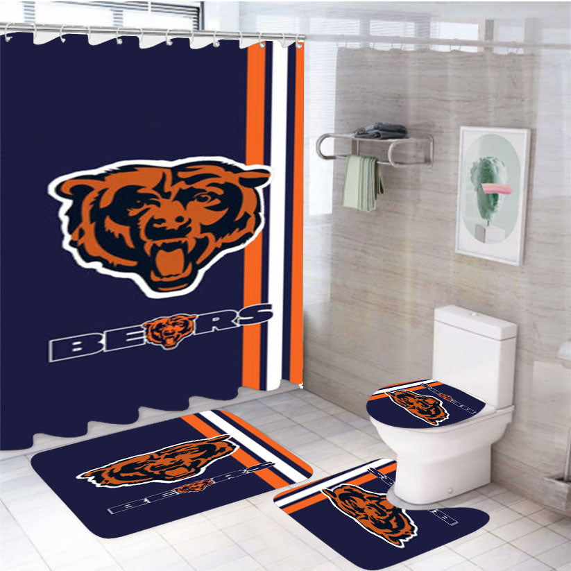 Chicago Bears Nfl Stripe 4Pcs Bathroom Set Shower Curtain