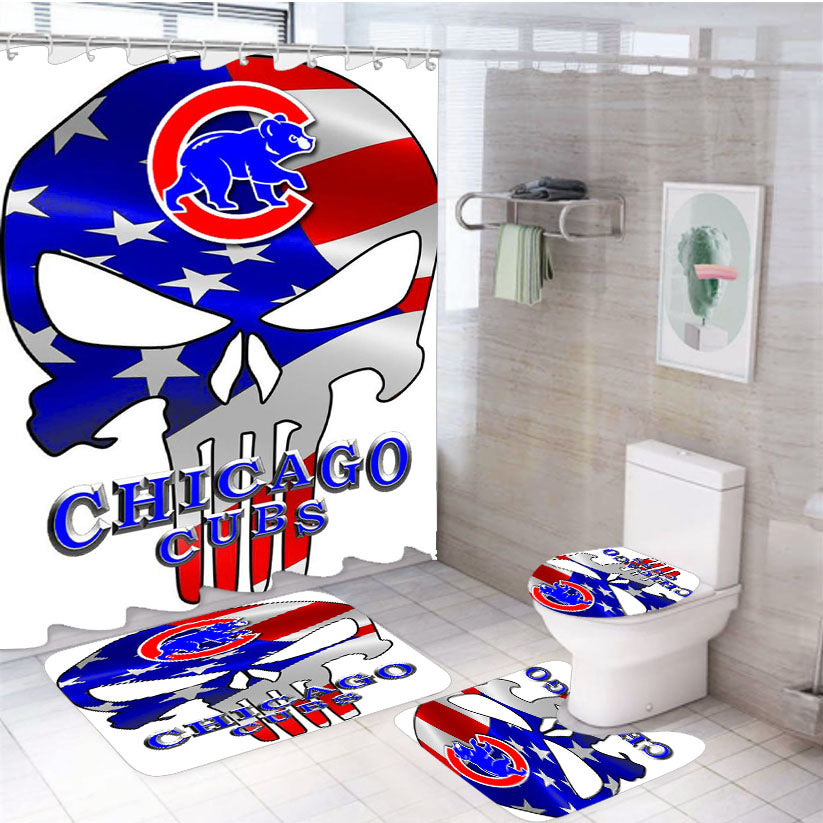 Chicago Cubs Punisher Bear 4Pcs Bathroom Set Shower Curtain