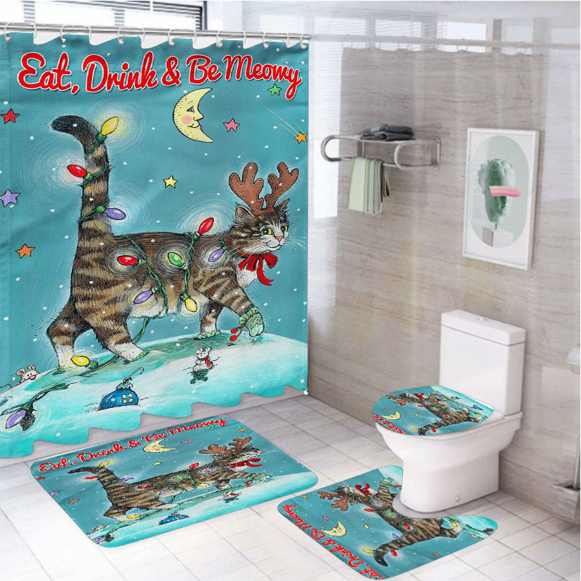 Christmas Cat 4Pcs Bathroom Set Shower Curtain