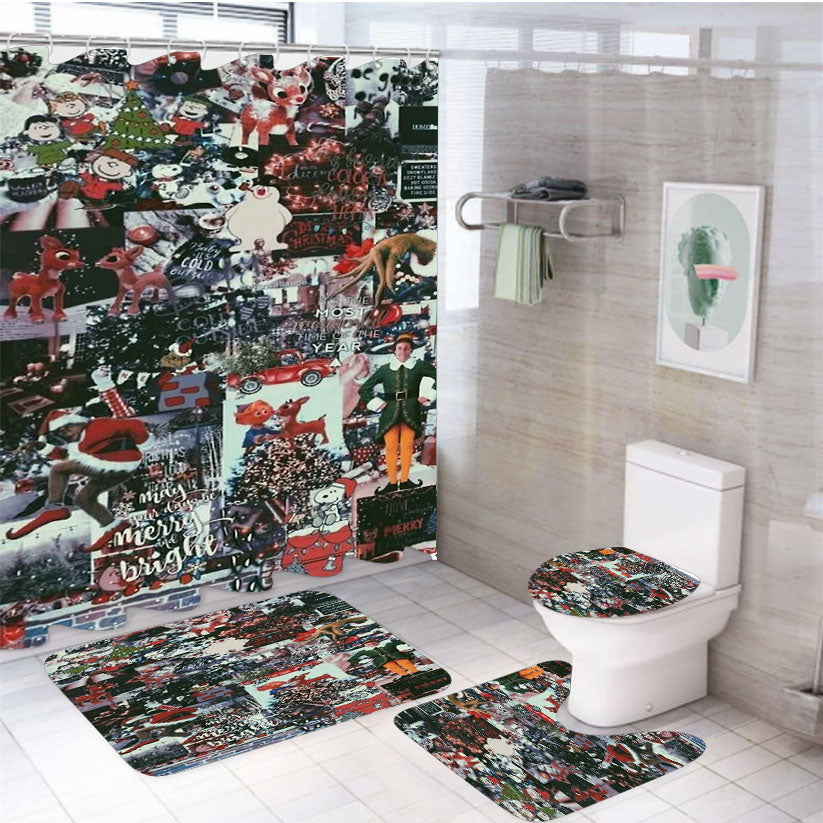 Christmas Collage 4Pcs Bathroom Set Shower Curtain