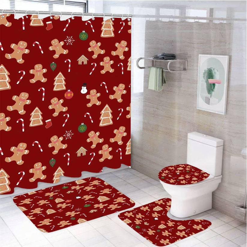 Christmas Gingerbread Cookies 4Pcs Bathroom Set Shower Curtain