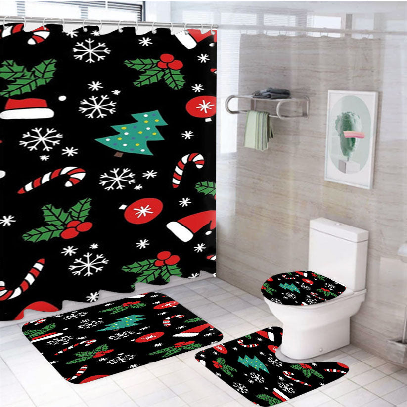Christmas Objects Pattern 4Pcs Bathroom Set Shower Curtain