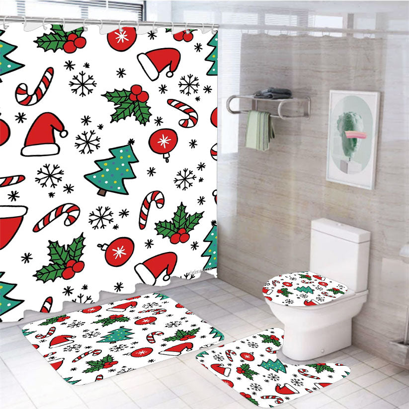 Christmas Pattern 4Pcs Bathroom Set Shower Curtain