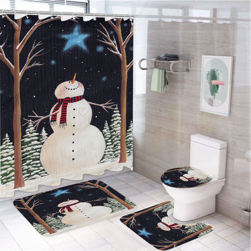 Christmas Snowman 4Pcs Bathroom Set Shower Curtain