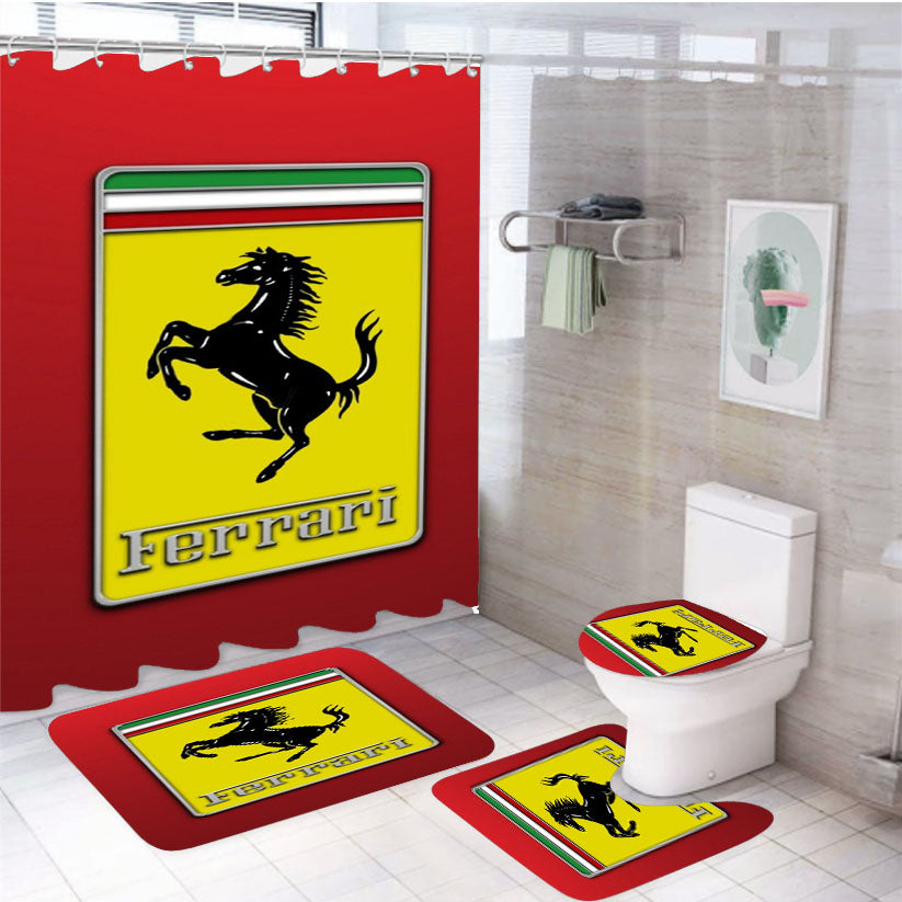 Classic Ferrari Logo 4Pcs Bathroom Set Shower Curtain