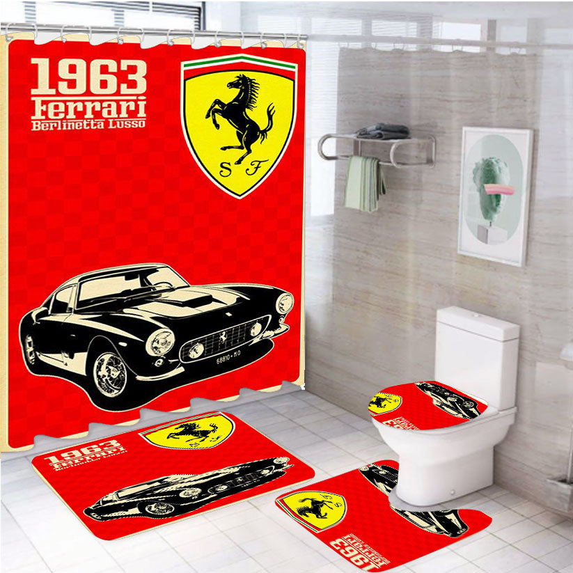 Classic Ferrari Red 4Pcs Bathroom Set Shower Curtain