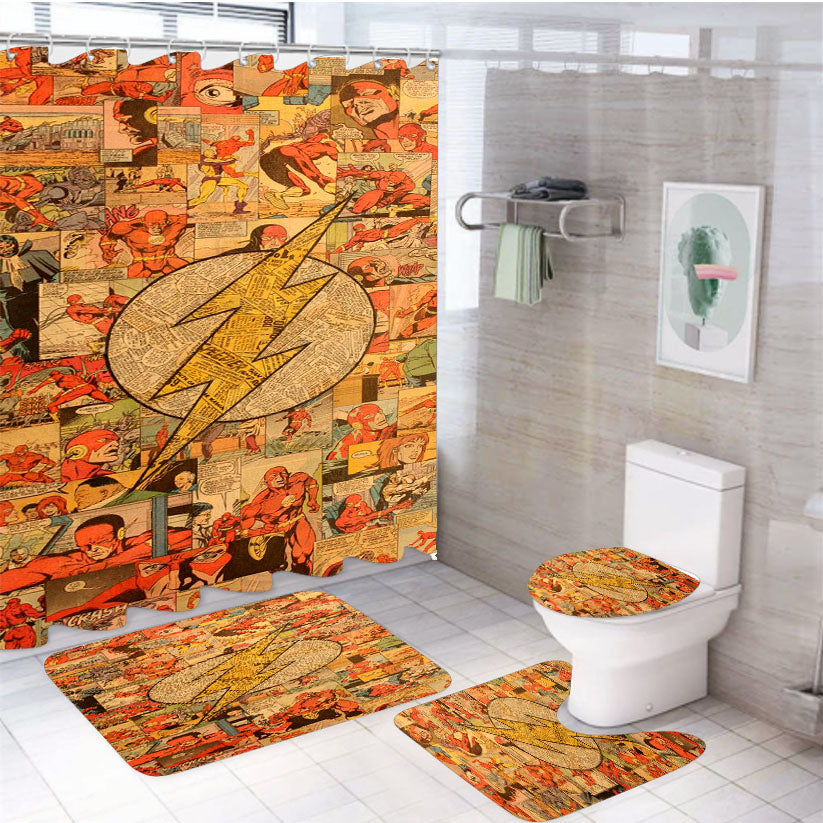 Classic The Flash Comic Collage 4Pcs Bathroom Set Shower Curtain