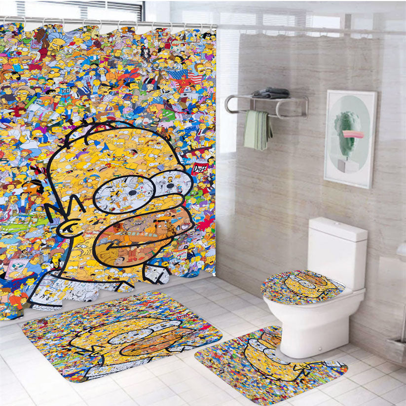 Collage Simpson 4Pcs Bathroom Set Shower Curtain