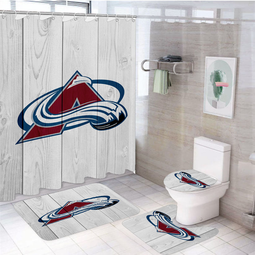 Colorado Avalanche Nhl Logo Wood Wallpaper 4Pcs Bathroom Set Shower Curtain