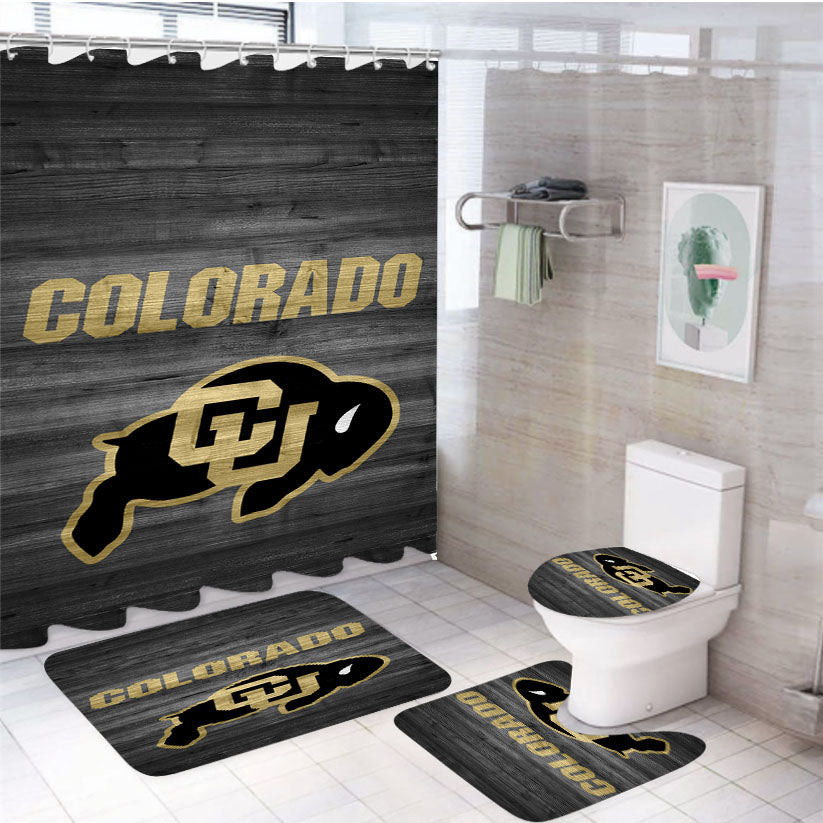 Colorado Buffaloes University Logo Dark Wood 4Pcs Bathroom Set Shower Curtain