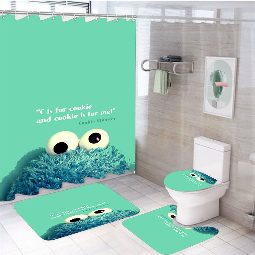 Cookie Monster 4Pcs Bathroom Set Shower Curtain