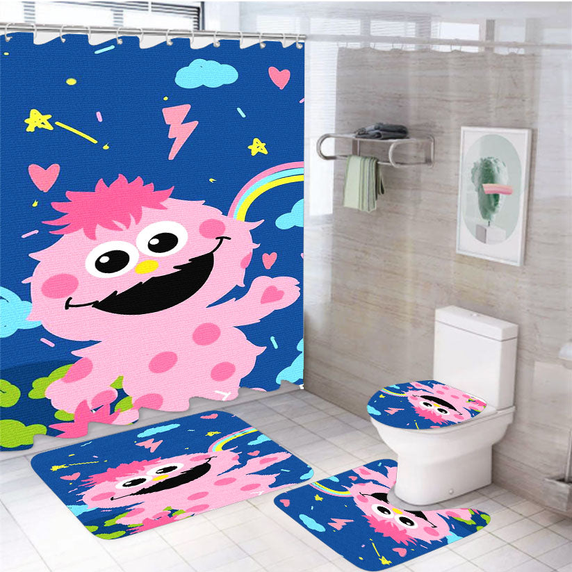 Cookie Monster Cartoon Creative 4Pcs Bathroom Set Shower Curtain