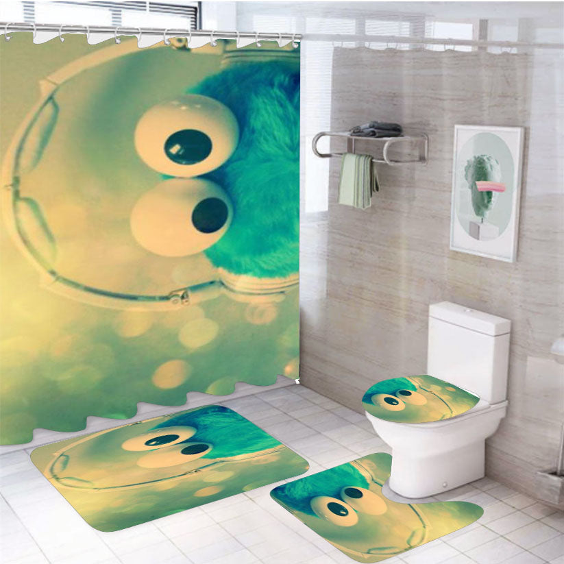 Cookie Monster With Headphones 4Pcs Bathroom Set Shower Curtain