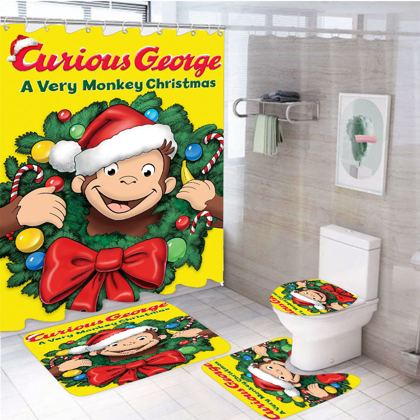 Curious George A Very Monkey Christmas 4Pcs Bathroom Set Shower Curtain