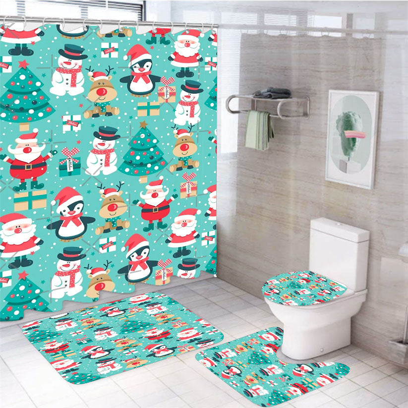 Cute Christmas 4Pcs Bathroom Set Shower Curtain
