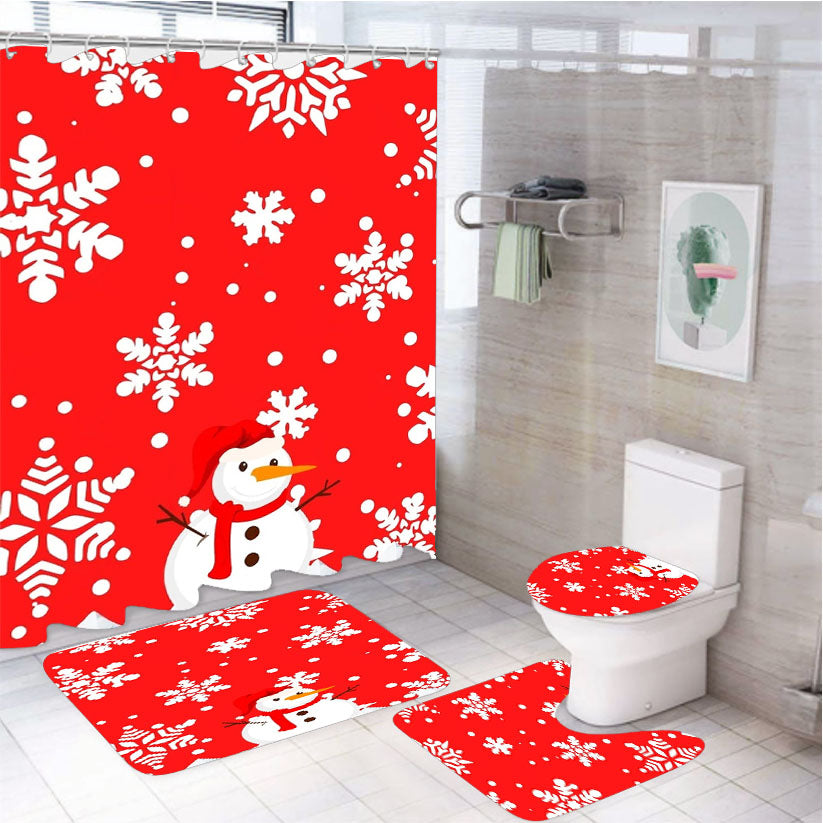 Cute Snowman Design For Christmas And Winter 4Pcs Bathroom Set Shower Curtain