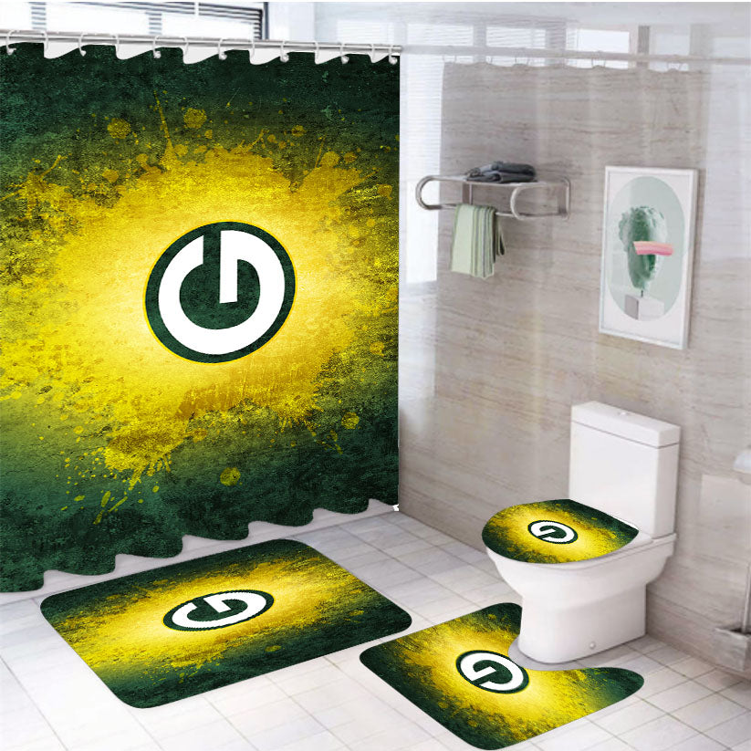 Dark Green And Yellow Green Bay Packers Logo 4Pcs Bathroom Set Shower Curtain