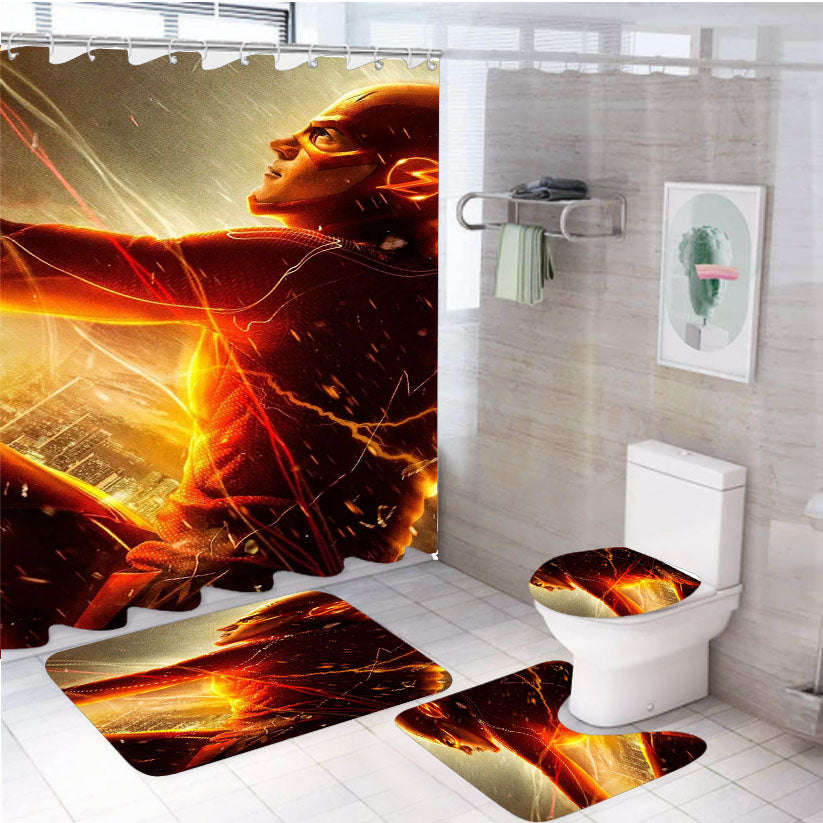 Dc Lightning Run The Flash 4Pcs Bathroom Set Shower Curtain