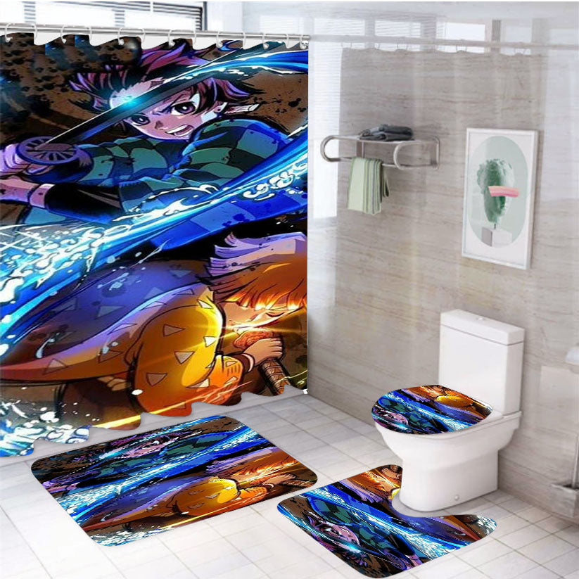 Demon Slayer Tanjiro And Zenitsu 4Pcs Bathroom Set Shower Curtain