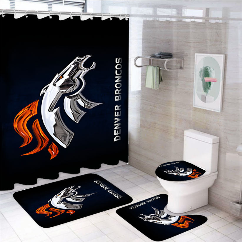 Denver Broncos Wallpaper 4Pcs Bathroom Set Shower Curtain