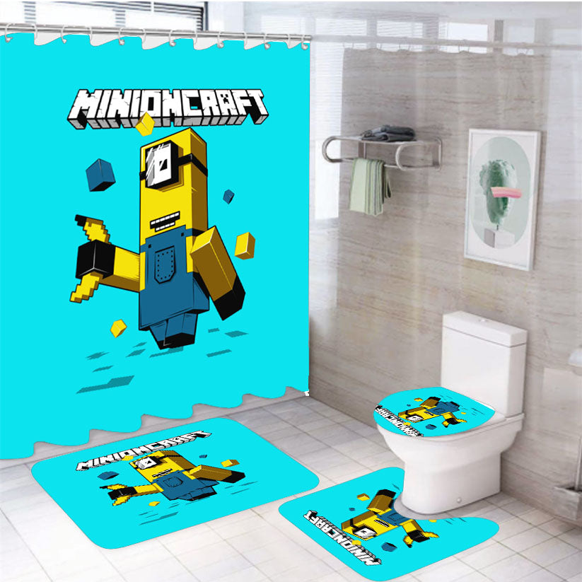 Despicable Me Minions Minecraft 4Pcs Bathroom Set Shower Curtain