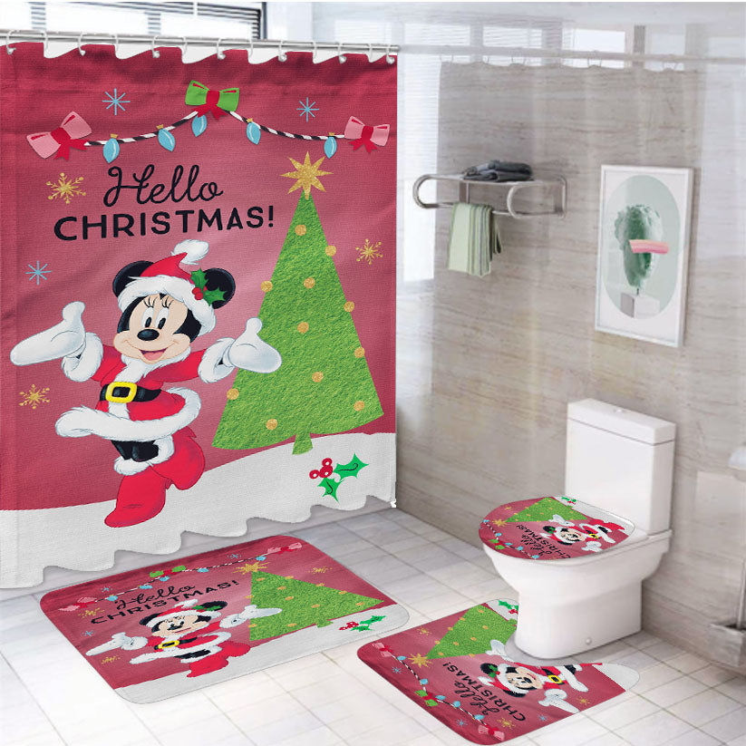 Disney Minnie Hello Christmas 4Pcs Bathroom Set Shower Curtain