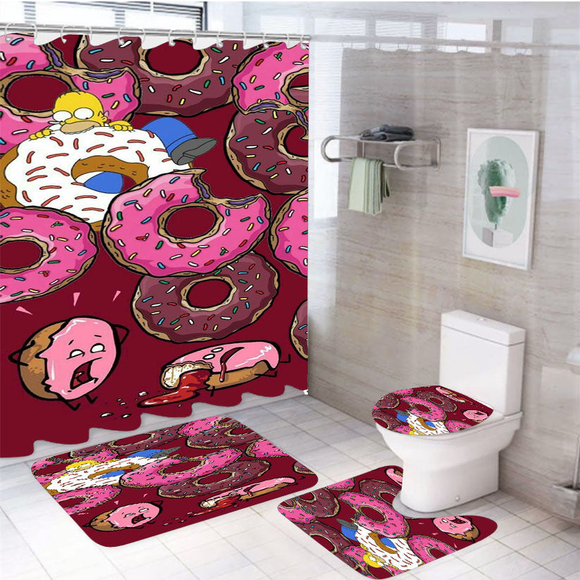 Donnut Simpsons 4Pcs Bathroom Set Shower Curtain