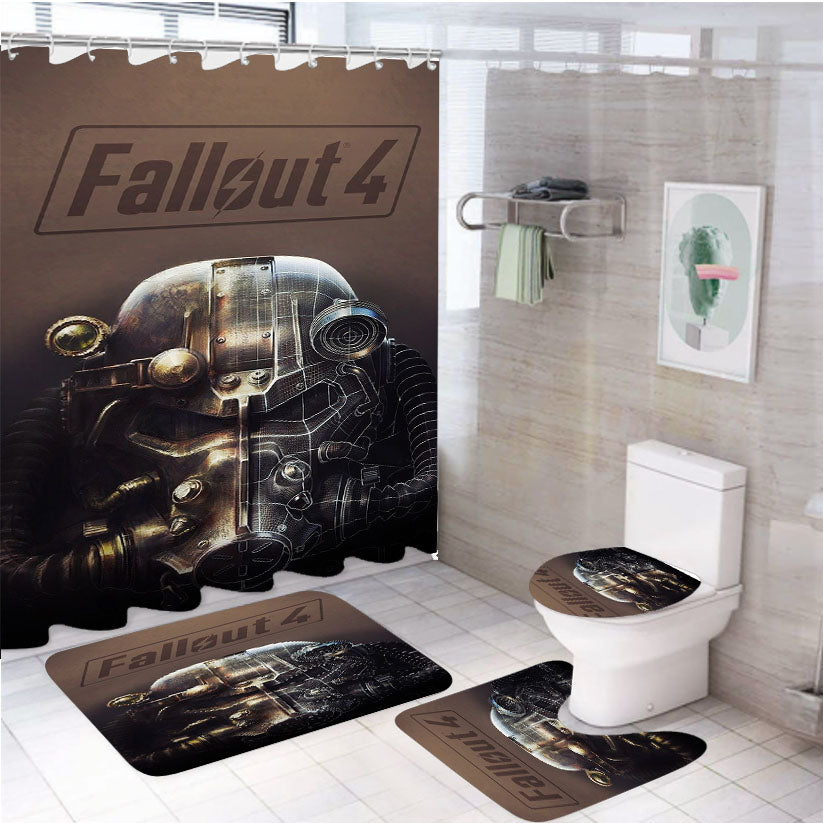 Fallout 4 Helmet Wallpapers 4Pcs Bathroom Set Shower Curtain