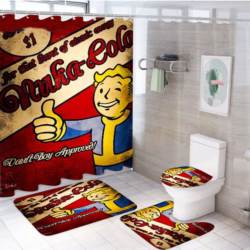 Fallout 4 Vault Boy Nuka Cola 4Pcs Bathroom Set Shower Curtain