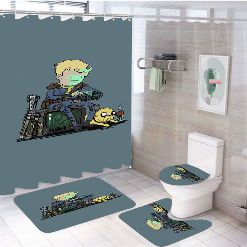 Fallout Adventure Time Vault Boy 4Pcs Bathroom Set Shower Curtain
