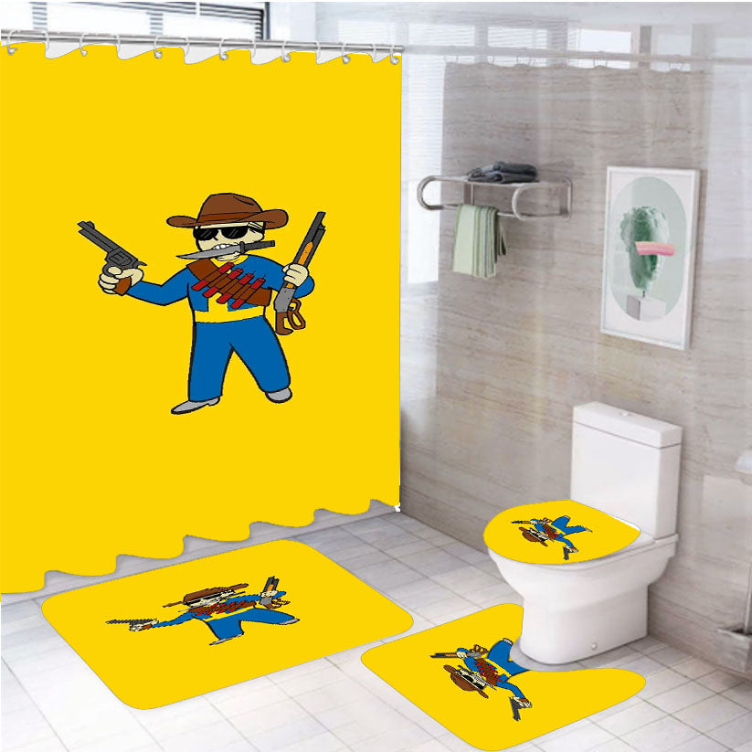 Fallout Boy Vault Boy Cowboy Perk Wallpapers 4Pcs Bathroom Set Shower Curtain