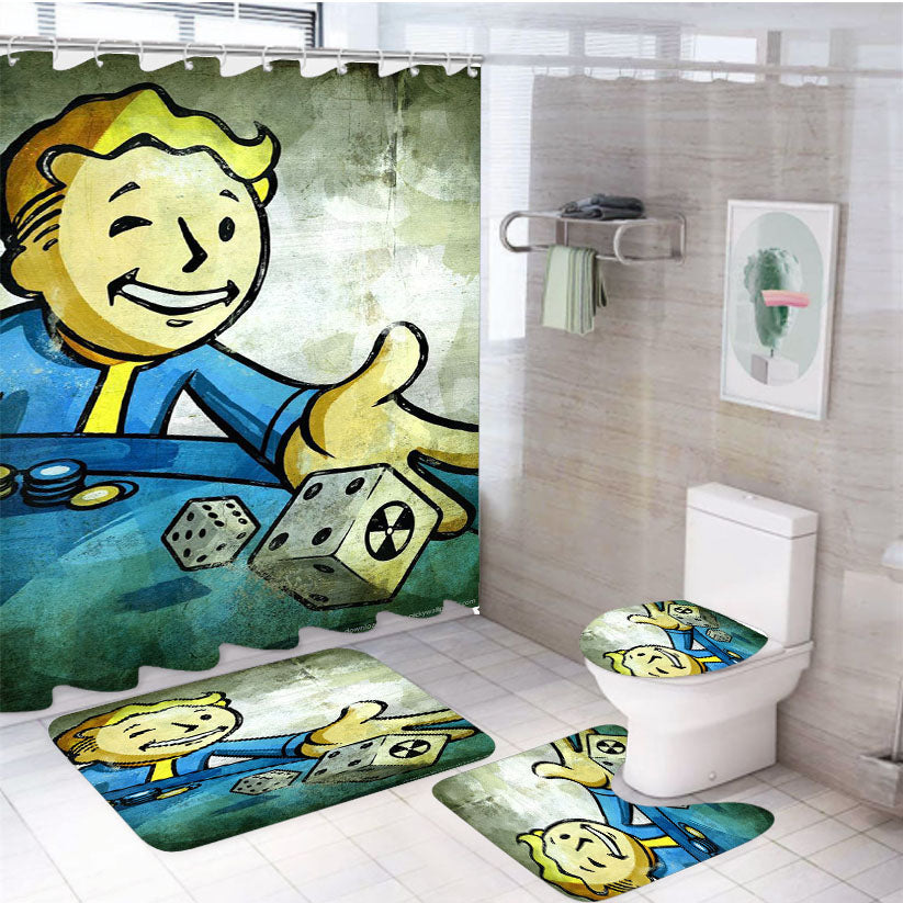 Fallout Dice 4Pcs Bathroom Set Shower Curtain