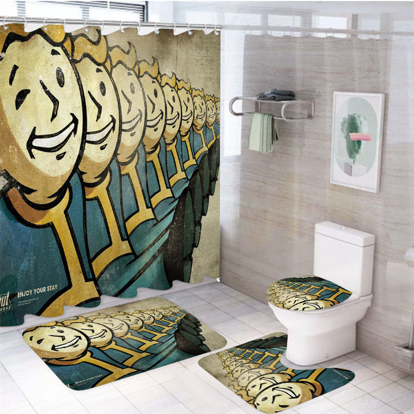 Fallout Straight 4Pcs Bathroom Set Shower Curtain
