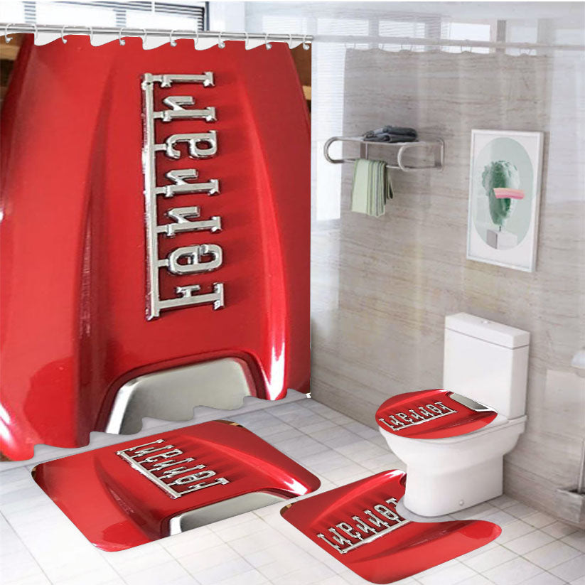 Ferrari Car Keys Red Stylish 4Pcs Bathroom Set Shower Curtain