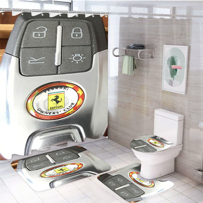 Ferrari Car Keys Stylish Keychain Emblem 4Pcs Bathroom Set Shower Curtain