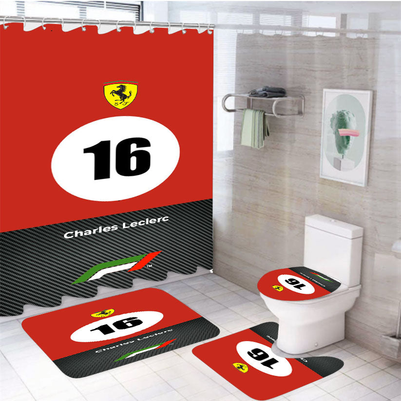 Ferrari Charles Leclerc 4Pcs Bathroom Set Shower Curtain