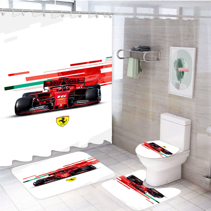 Ferrari Formula One Glitch 4Pcs Bathroom Set Shower Curtain