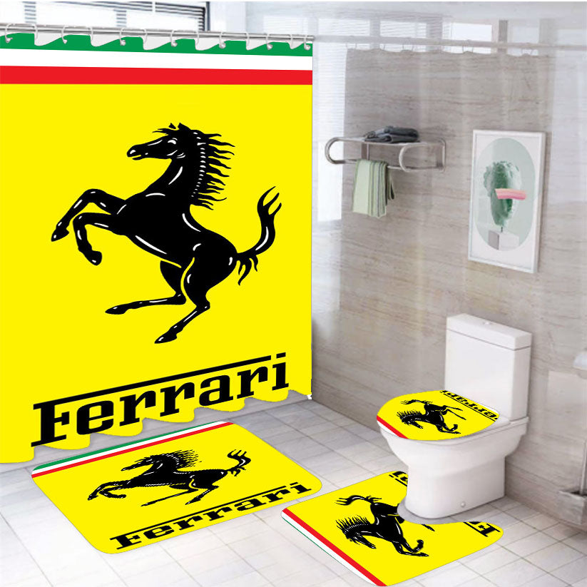 Ferrari Full Logo 4Pcs Bathroom Set Shower Curtain