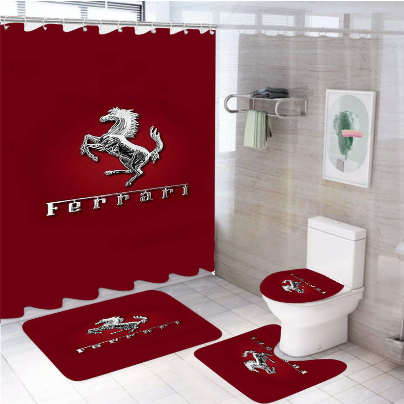Ferrari In Red Background 4Pcs Bathroom Set Shower Curtain