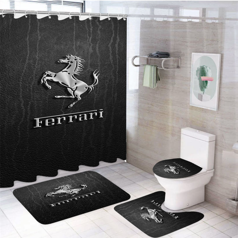 Ferrari Logo 4Pcs Bathroom Set Shower Curtain