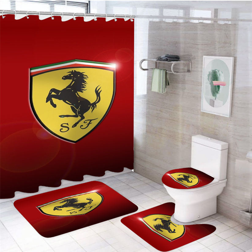 Ferrari Logo Red Background 4Pcs Bathroom Set Shower Curtain