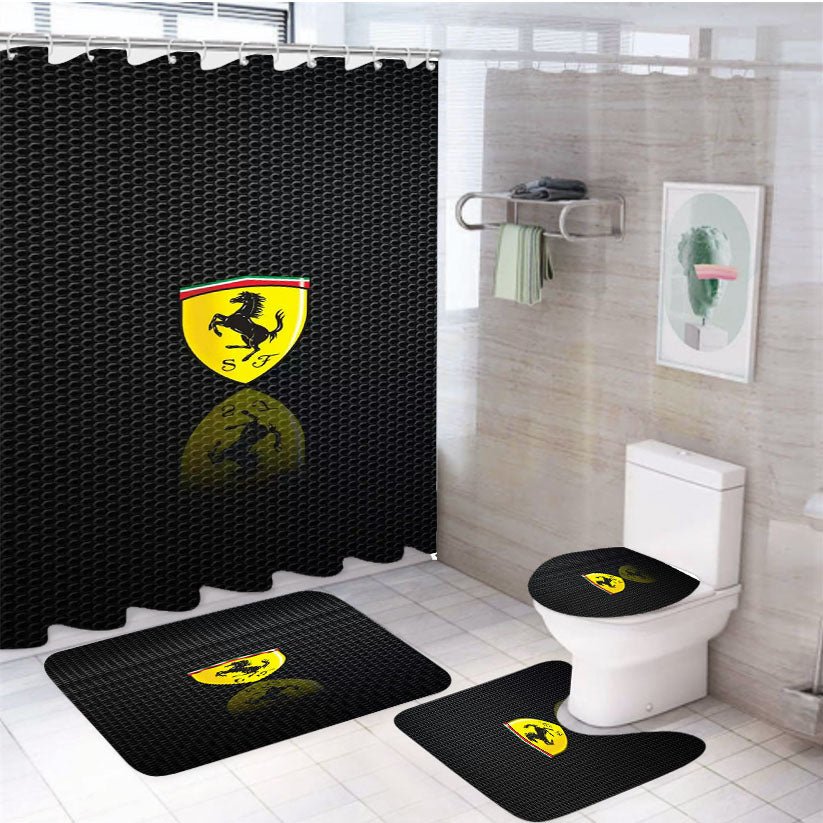 Ferrari Logo Wallpaper 4Pcs Bathroom Set Shower Curtain