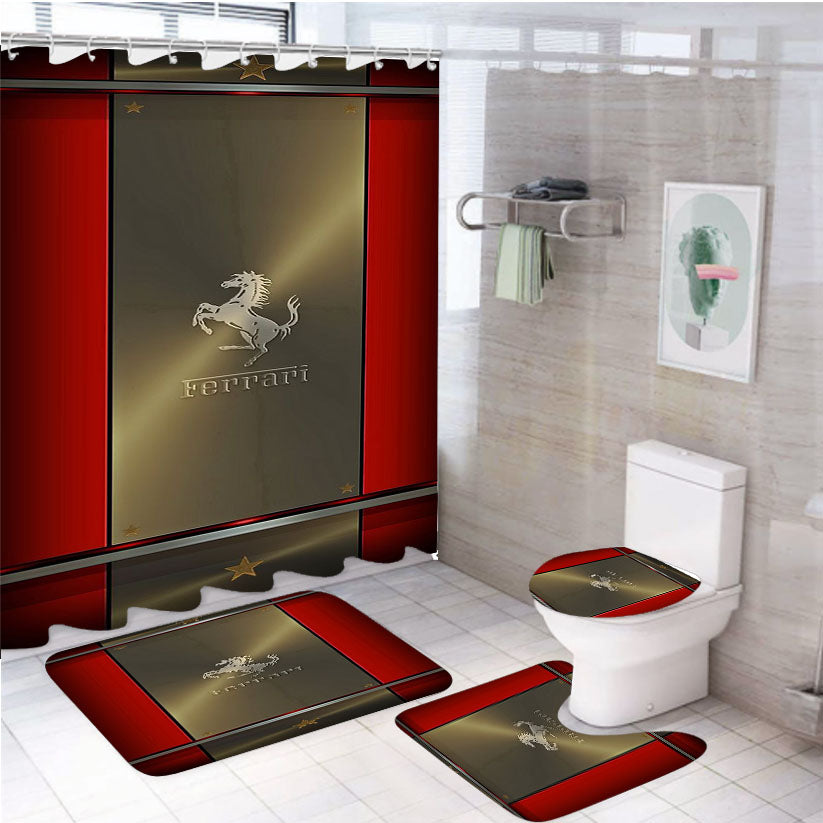 Ferrari Luxury Red Gold 4Pcs Bathroom Set Shower Curtain