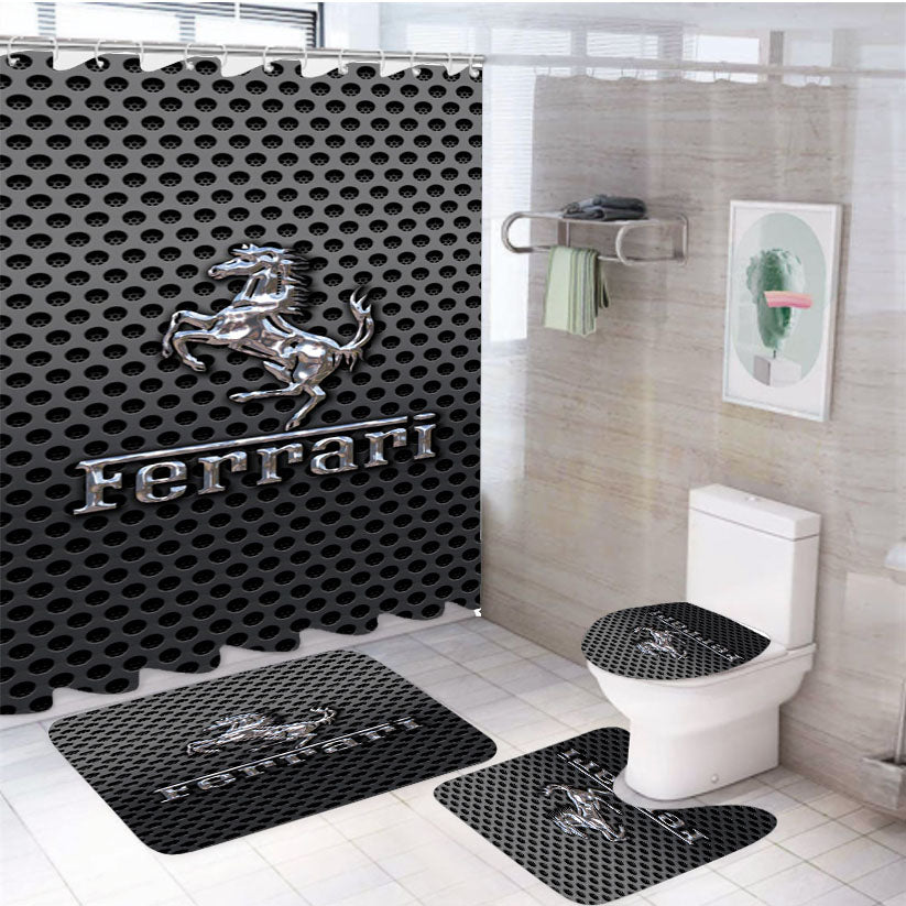 Ferrari Prancing Horse Of Maranello Dark Metal Mesh 4Pcs Bathroom Set Shower Curtain