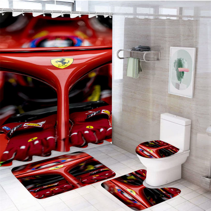 Ferrari Race Wallpaper 4Pcs Bathroom Set Shower Curtain