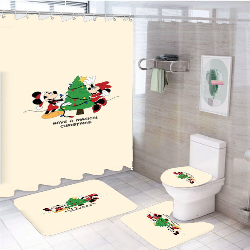 Festive Fairytale Mice - Christmas 4Pcs Bathroom Set Shower Curtain